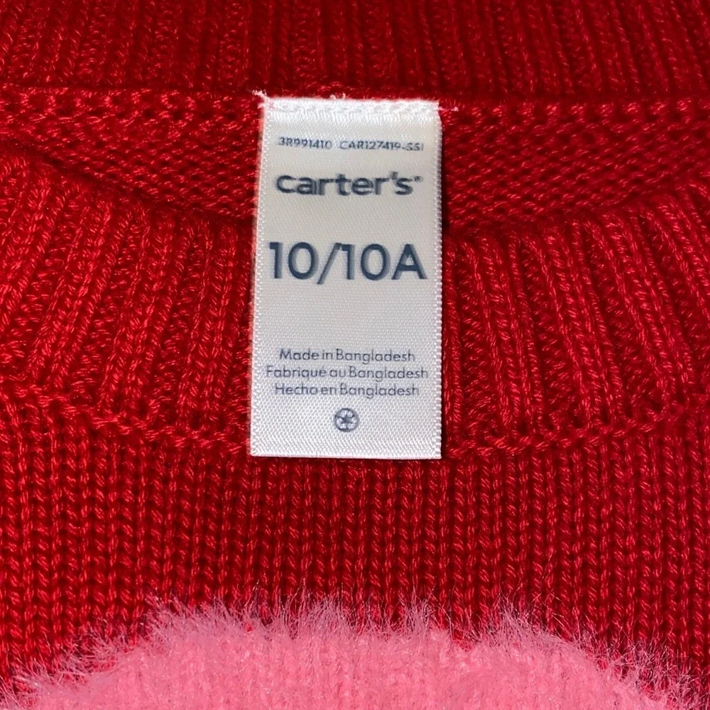 Carter's Vibrant Red Sweater with Fuzzy Pink Heart